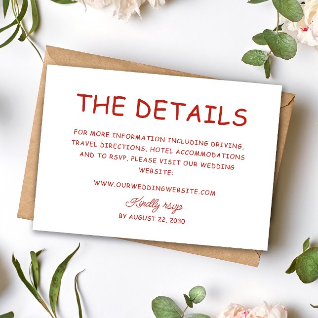 Retro Red & White Wedding Information Enclosure Card (Retro red and white wedding enclosure cards keep guests informed with vintage-inspired style.)