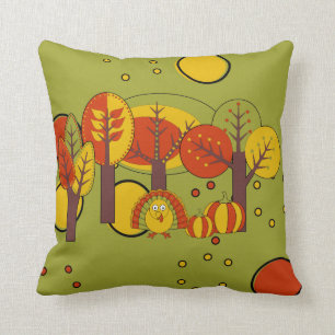 Retro Red, Yellow and Green Thanksgiving Design Cushion
