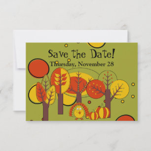 Retro Red, Yellow and Green Thanksgiving Design Save The Date