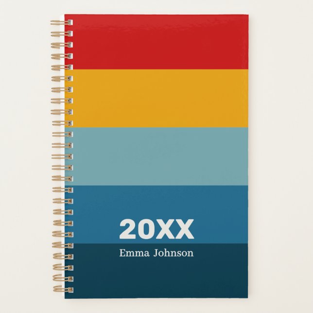 Retro Red Yellow Blue Stripe 2026 Name Planner (Front)