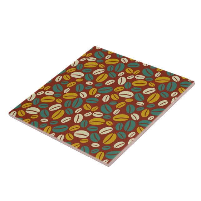 Retro Red Yellow Brown Java Coffee Beans Pattern Tile (Side)
