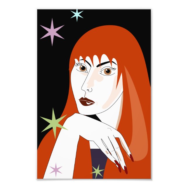Retro Redhead Woman Fashion Portrait Art Photo Print (Front)