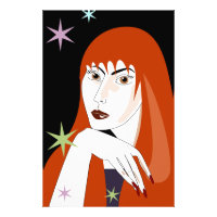 Retro Redhead Woman Fashion Portrait Art