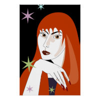 Retro Redhead Woman Fashion Portrait Art