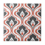 Retro Reds Orange Black Pattern Decorative Tile<br><div class="desc">A modern decorative ceramic tile in red orange,  black and white,  vintage retro abstract shapes pattern for your home DIY projects like accent tiles,  kitchen backsplash,  bathroom shower wall and insets,  fireplace surrounds,  and framed tiles.</div>