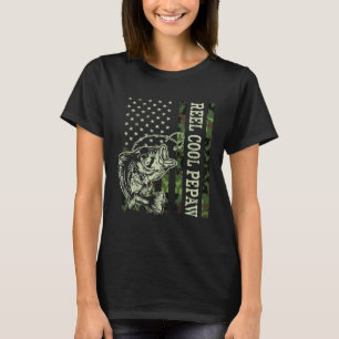 Retro Reel Cool Pepaw Camouflage USA Flag Fishing T-Shirt