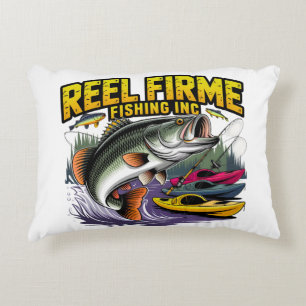 Retro "Reel Firme Fishing Inc" Bass & Kayak Lumbar Decorative Cushion