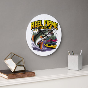 Retro "Reel Firme Fishing Inc" Bass & Kayak Wall C Large Clock