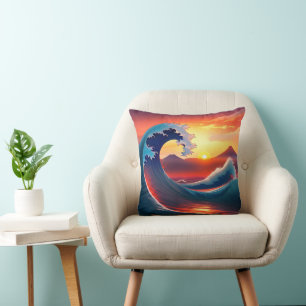 Retro Reimagining of The Great Wave Off Cushion
