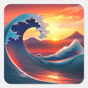 Retro Reimagining of The Great Wave Off Square Sticker