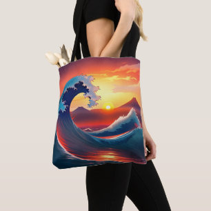 Retro Reimagining of The Great Wave Off Tote Bag