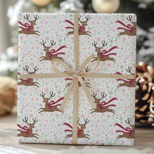 Retro Reindeer and Atomic MCM Snowflakes Wrapping Paper