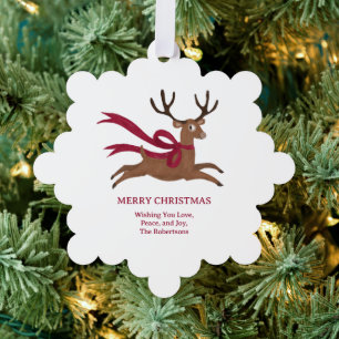 Retro Reindeer Wearing Red Scarf Vintage Style Tree Decoration Card