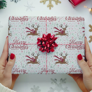 Retro Reindeer with Atomic Snowflakes Personalised Wrapping Paper