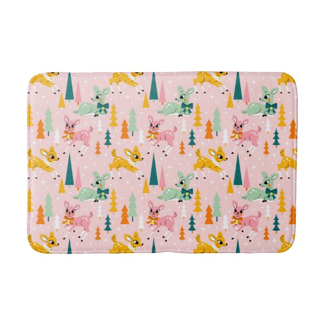 Retro Reindeer Wonderland Holiday Pattern Bath Mat (Front)