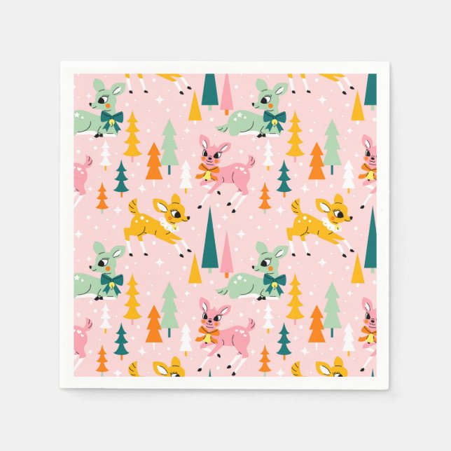 Retro Reindeer Wonderland Holiday Pattern Napkin (Front)