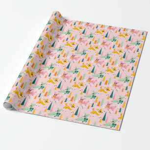 Retro Reindeer Wonderland Holiday Pattern Wrapping Paper