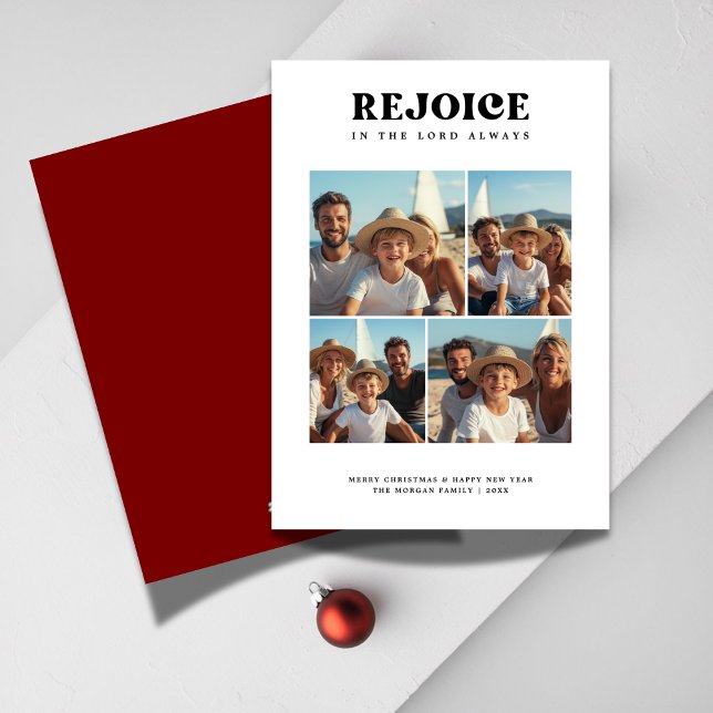 Retro Rejoice Christian Religious Christmas Photo Holiday Card (Creator Uploaded)