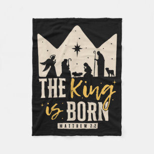 Retro Religious Christmas The King Is Born Christi Fleece Blanket