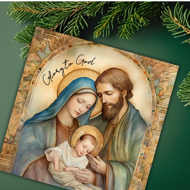 Retro Religious Glory To God Christian Christmas Holiday Card (Creator Uploaded)