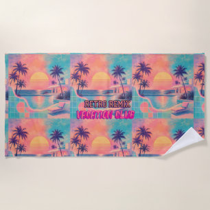 Retro Remix Neon Pastel Vintage Tropical Sunset Beach Towel