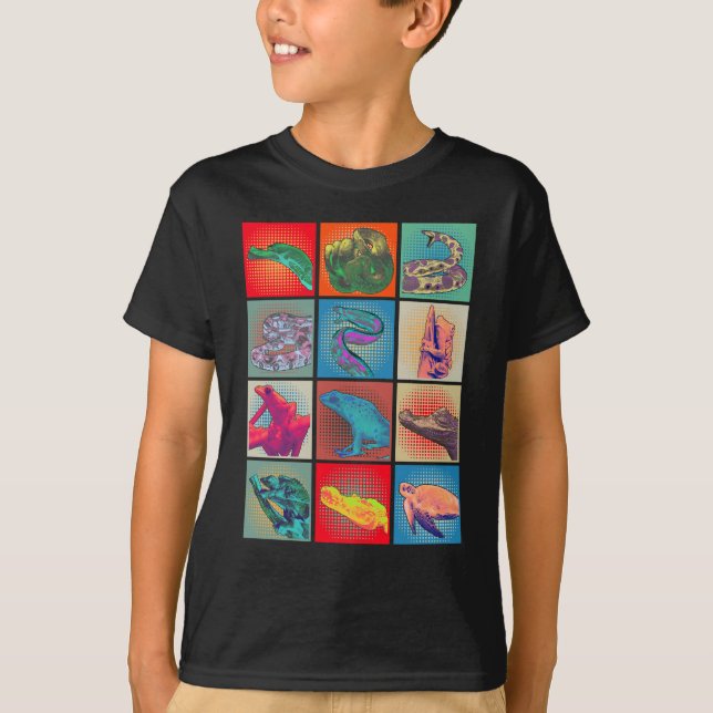 Retro Reptile Collage Snake Frog Turtle T-Shirt (Front)