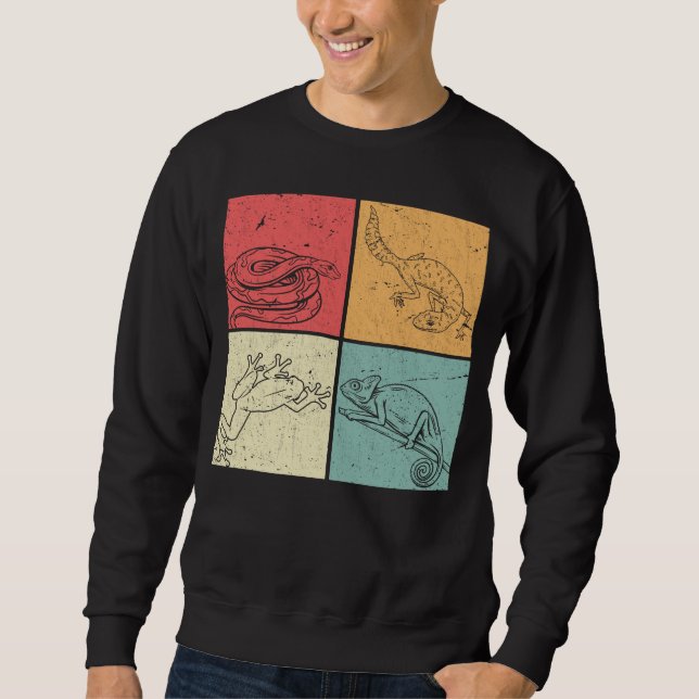 Retro Reptiles Snake Gecko Frog Chameleon Sweatshirt (Front)