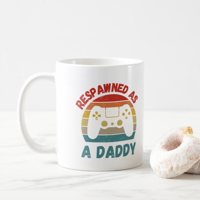 Retro Respawned as a Daddy Gamer New Dad Gamer Coffee Mug (With Donut)
