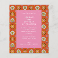 Retro Retro Flower Orange Birthday Party Invite