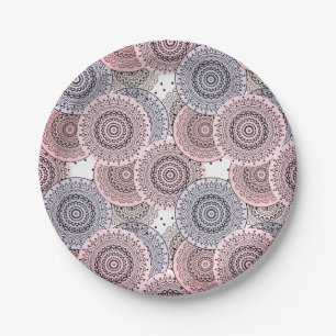 Retro, retro pattern, beige , grey elegant paper plate
