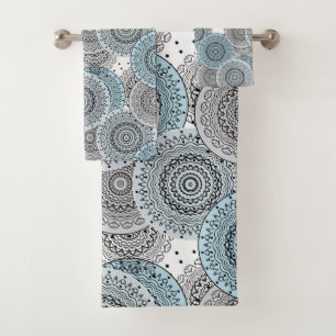 Retro, retro pattern, blue and grey,  elegant bath towel set