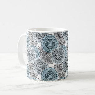 Retro, retro pattern, blue and grey, elegant coffee mug