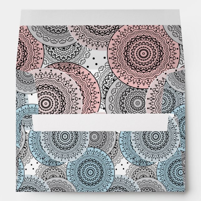 Retro, retro pattern, blue and grey,  elegant envelope (Back (Bottom))