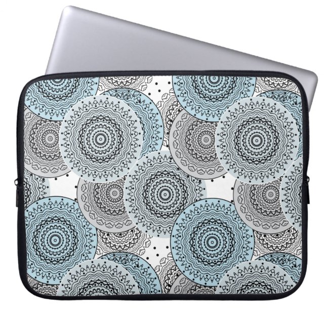Retro, retro pattern, blue and grey,  elegant laptop sleeve (Front)