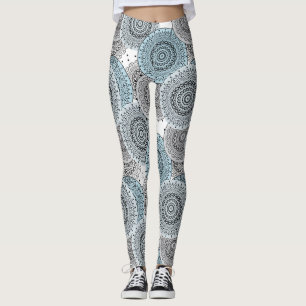 Retro, retro pattern, blue and grey, elegant leggings