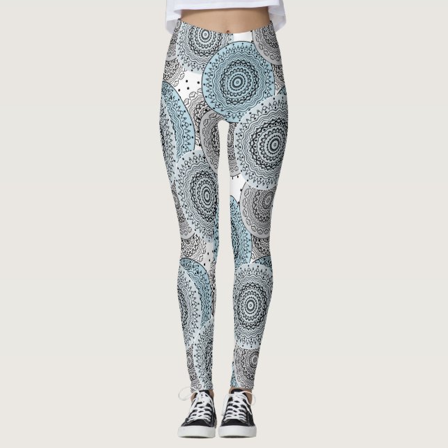 Retro, retro pattern, blue and grey,  elegant leggings (Front)