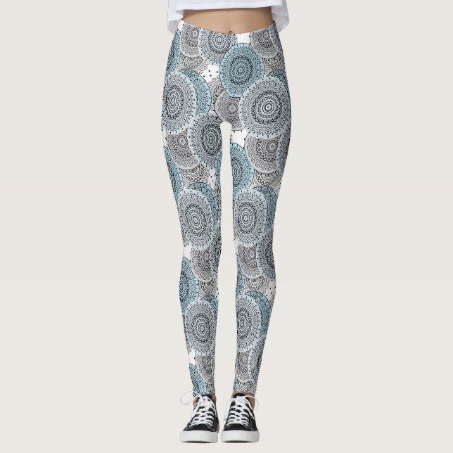 Retro, retro pattern, blue and grey,  elegant leggings (Front)