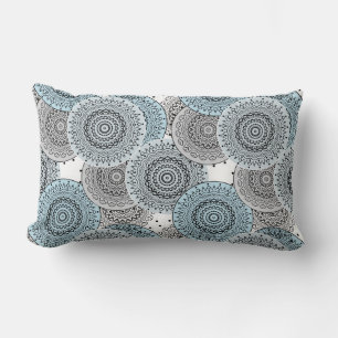 Retro, retro pattern, blue and grey, elegant lumbar cushion