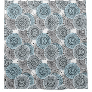 Retro, retro pattern, blue and grey,  elegant shower curtain