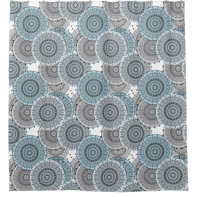 Retro, retro pattern, blue and grey,  elegant shower curtain (Front)