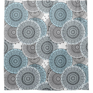 Retro, retro pattern, blue and grey,  elegant shower curtain