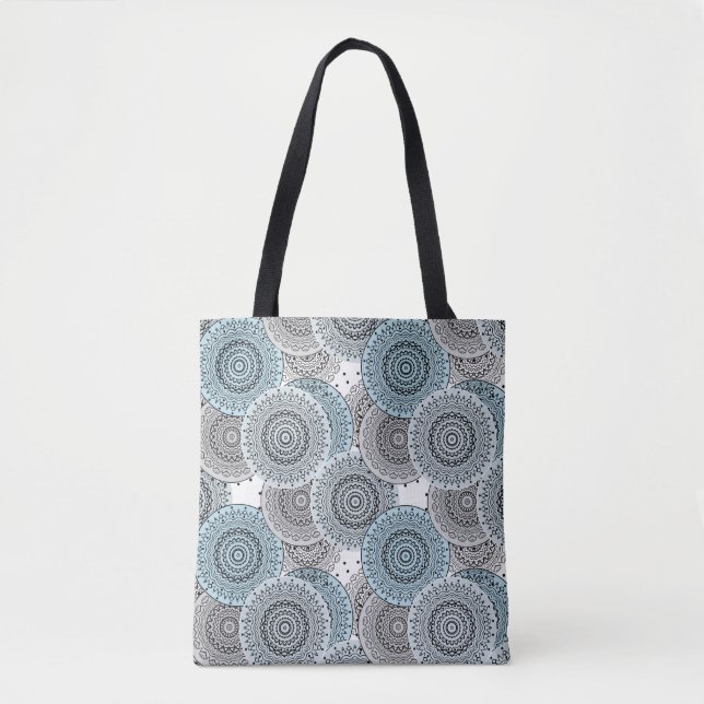 Retro, retro pattern, blue and grey,  elegant tote bag (Front)