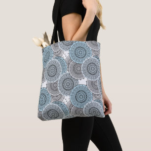 Retro, retro pattern, blue and grey, elegant tote bag