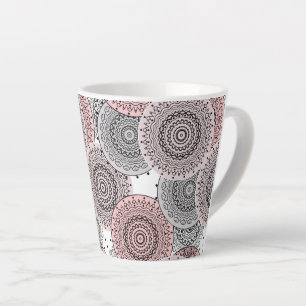 Retro, retro pattern, blue and pink, elegant latte mug