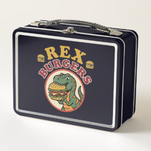 Retro Rex Burgers T-Rex Eating Cheeseburger 70s Metal Lunch Box