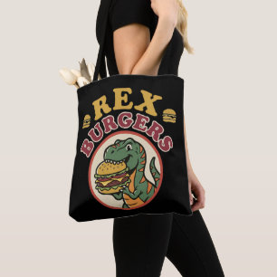 Retro Rex Burgers T-Rex Eating Cheeseburger 70s  Tote Bag