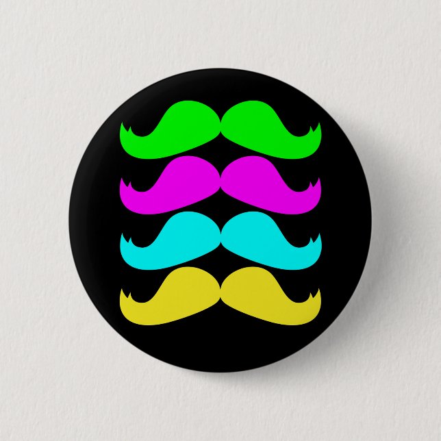 Retro RGB Fluo Moustaches 6 Cm Round Badge (Front)