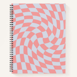 Retro Rhubarb Blue Pastel Warped Checks Chequered Notebook