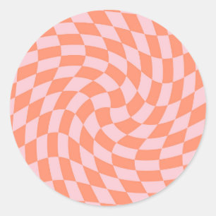 Retro Rhubarb Pastel Warped Checks Chequered  Classic Round Sticker