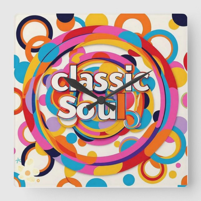 "Retro Rhythms" Square Wall Clock (Front)